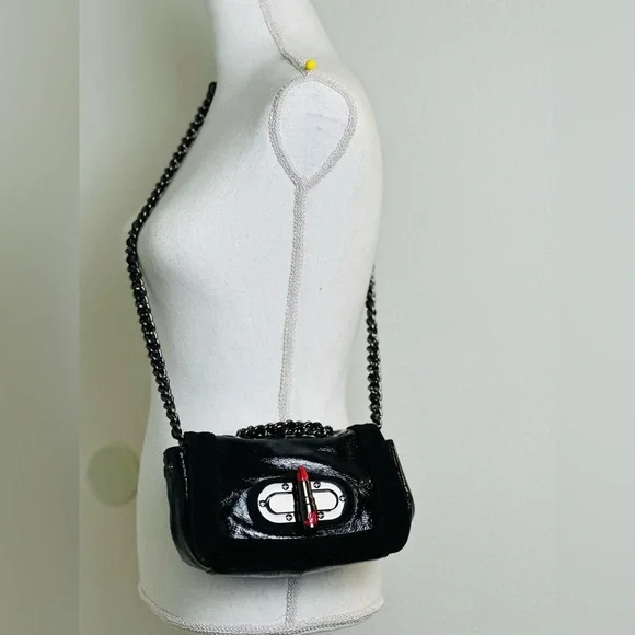 Betsey Johnson Lipstick Fever Black Leather & Suede Shoulder/Crossbody Bag - Picture 2 of 11